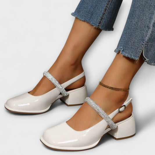 Erna - Mary Janes mit Glitzer-Riemen und Blockabsatz