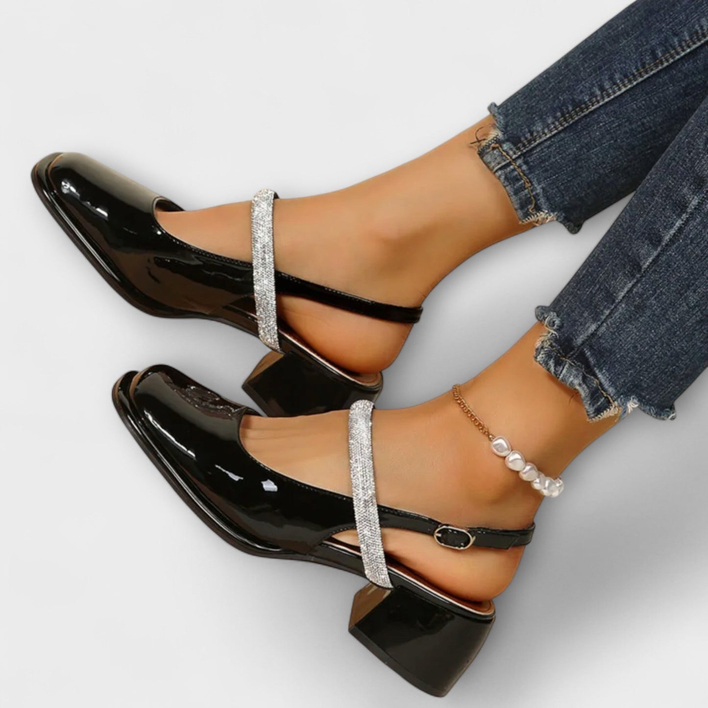 Danach - Mary Janes mit Glitzer-Riemen und Blockabsatz 