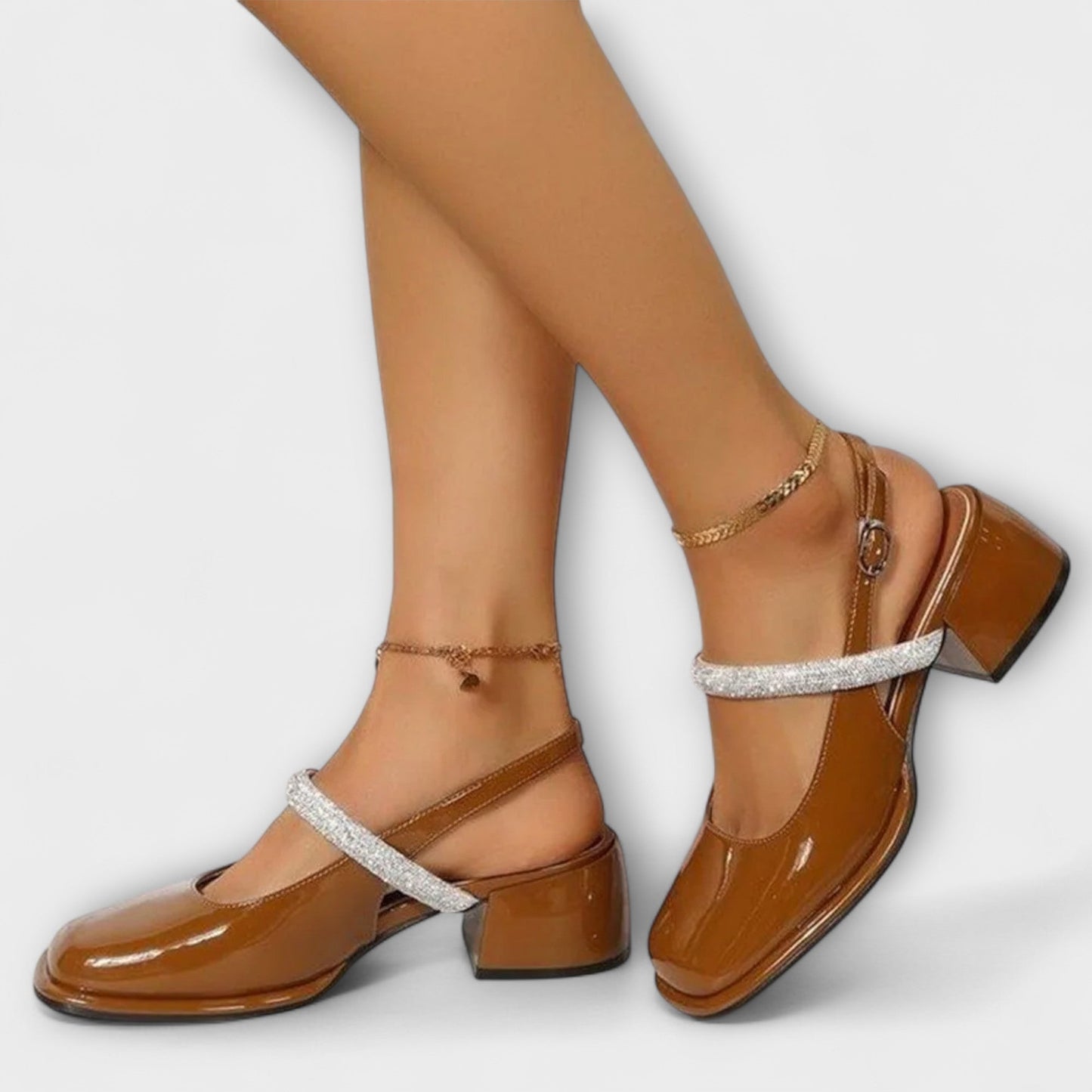 Danach - Mary Janes mit Glitzer-Riemen und Blockabsatz 
