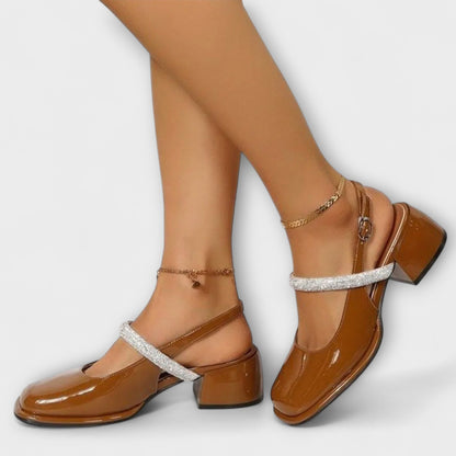 Danach - Mary Janes mit Glitzer-Riemen und Blockabsatz 