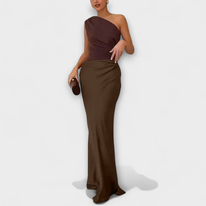Theres - Elegantes Ein-Schulter Falten Maxikleid 