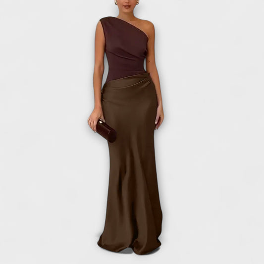 Theres - Elegantes Ein-Schulter Falten Maxikleid 