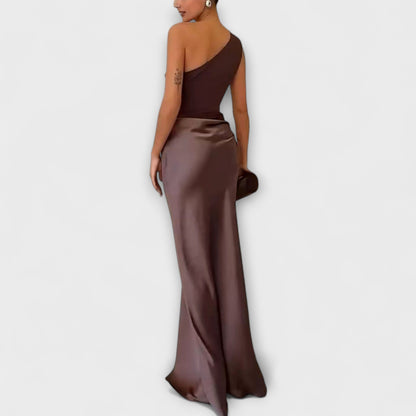 Theres - Elegantes Ein-Schulter Falten Maxikleid 