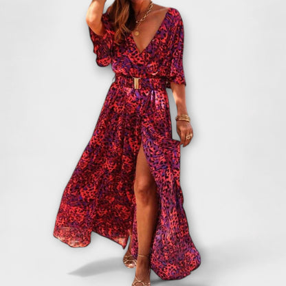Brunhilde - Stilvolles Wickel-Maxikleid mit fliegendem Design 