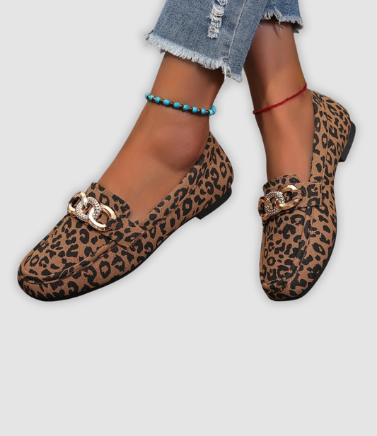 Jade - Leder-Mokassins mit Leopardenmuster