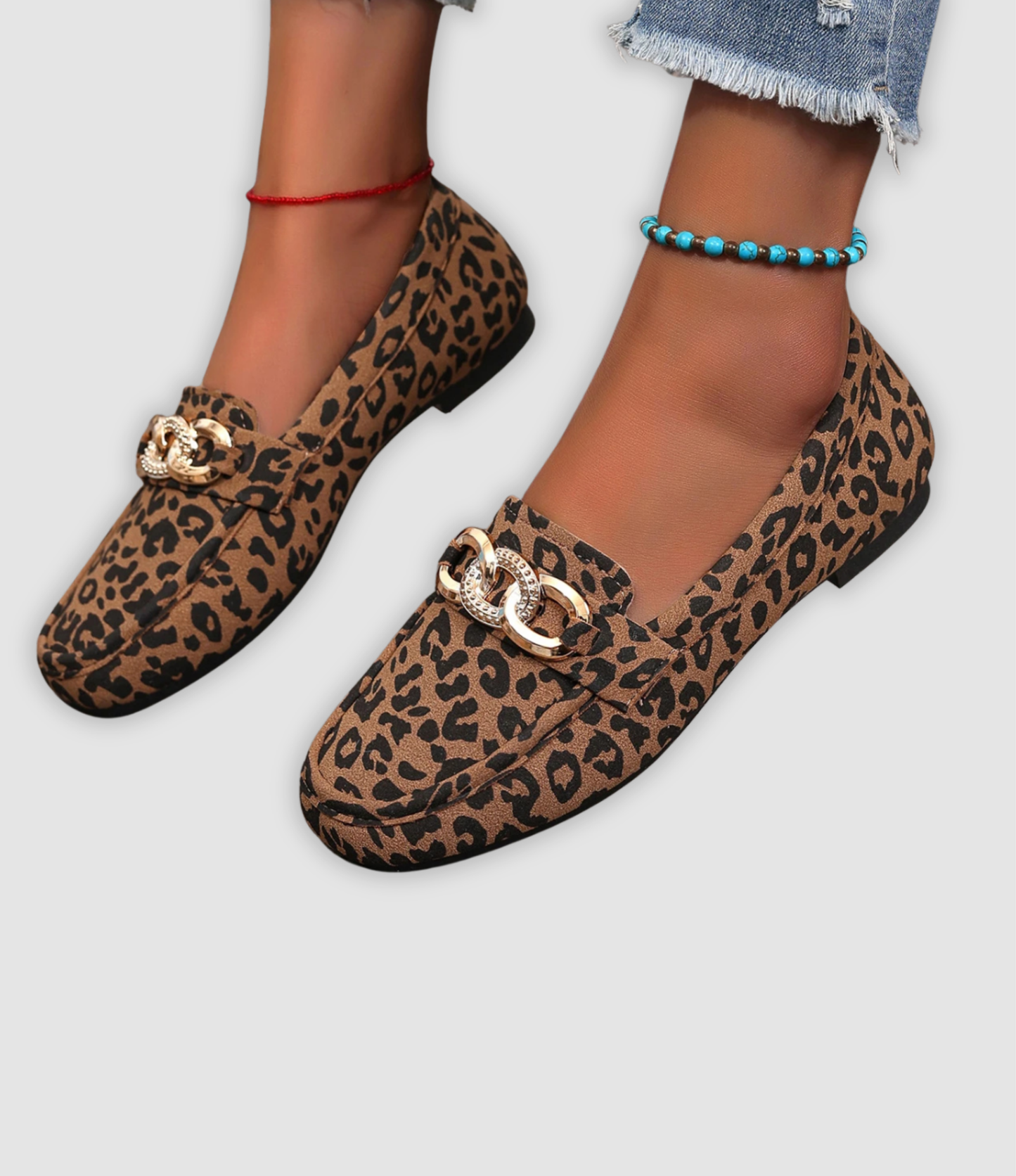 Jade - Leder-Mokassins mit Leopardenmuster
