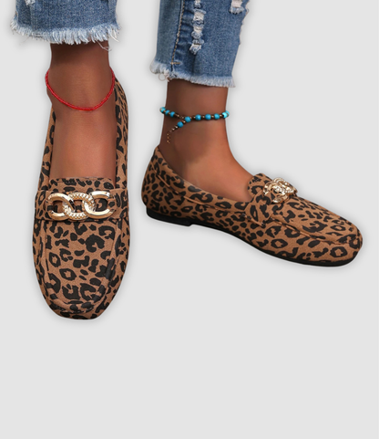 Jade - Leder-Mokassins mit Leopardenmuster