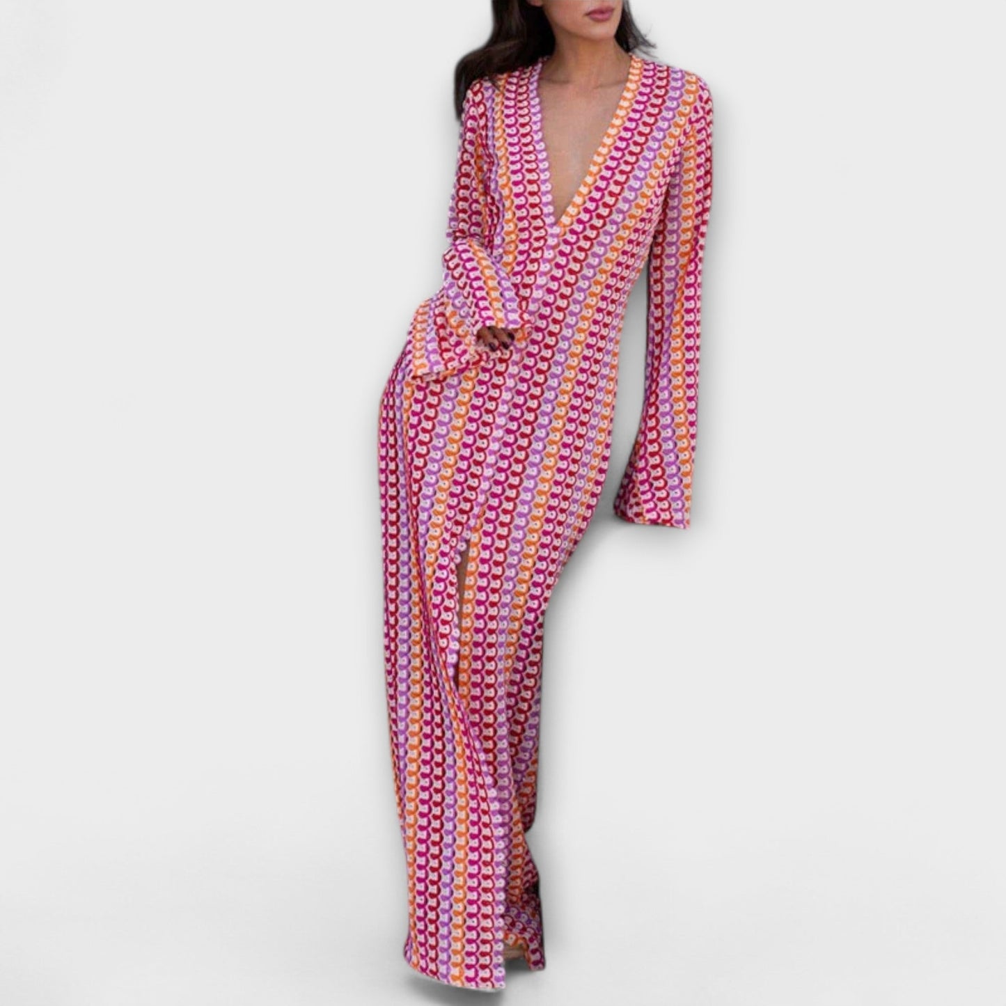 Leonora – Maxikleid mit V-Ausschnitt und Urlaubsflair 