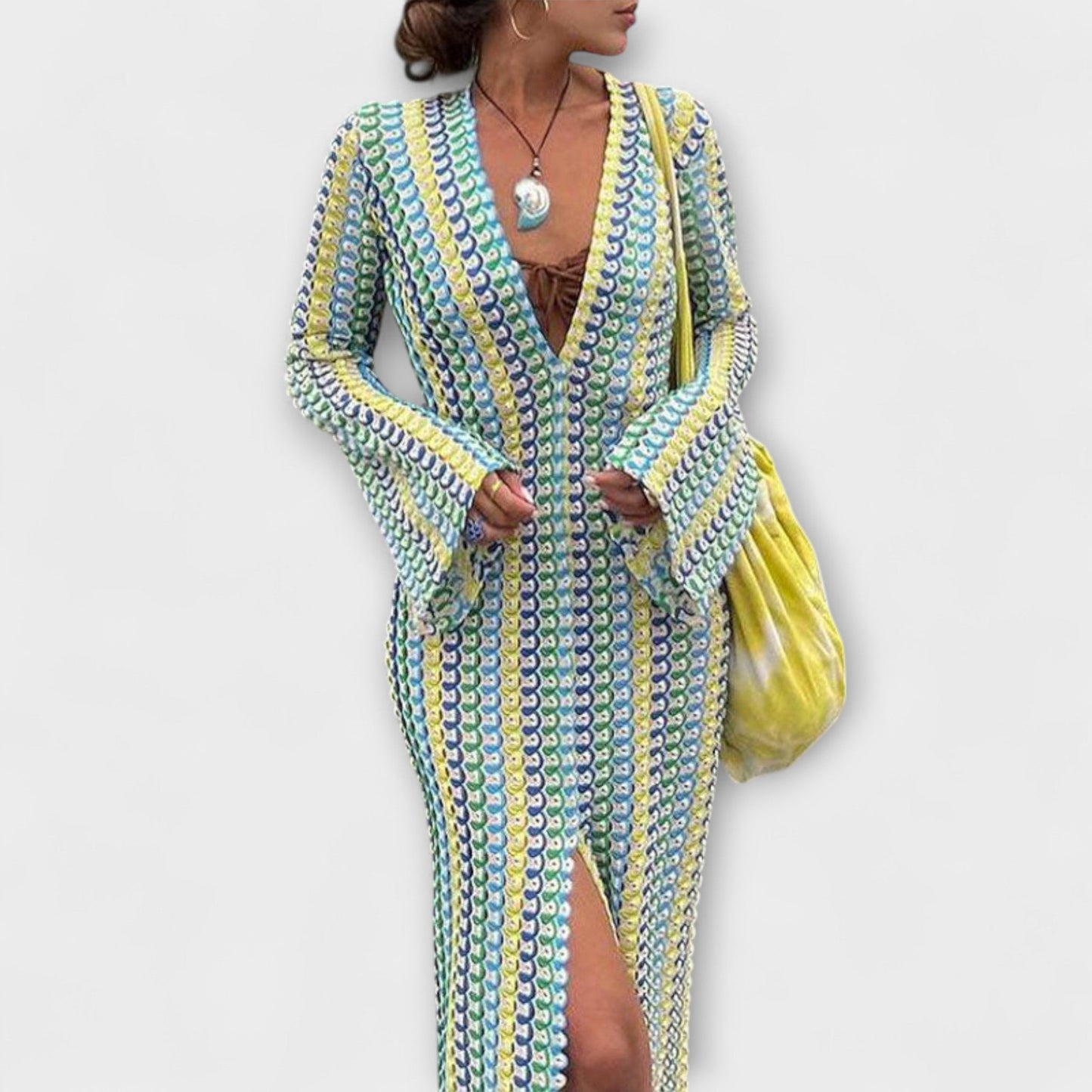 Leonora – Maxikleid mit V-Ausschnitt und Urlaubsflair 