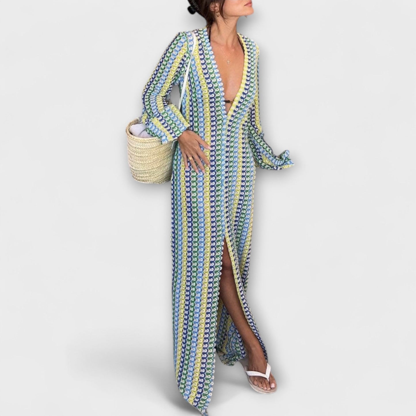 Leonora – Maxikleid mit V-Ausschnitt und Urlaubsflair 