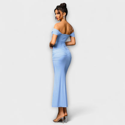 Waltraud - Off-Shoulder Raffung Bodycon Kleid 