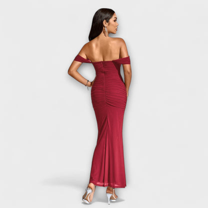 Waltraud - Off-Shoulder Raffung Bodycon Kleid 