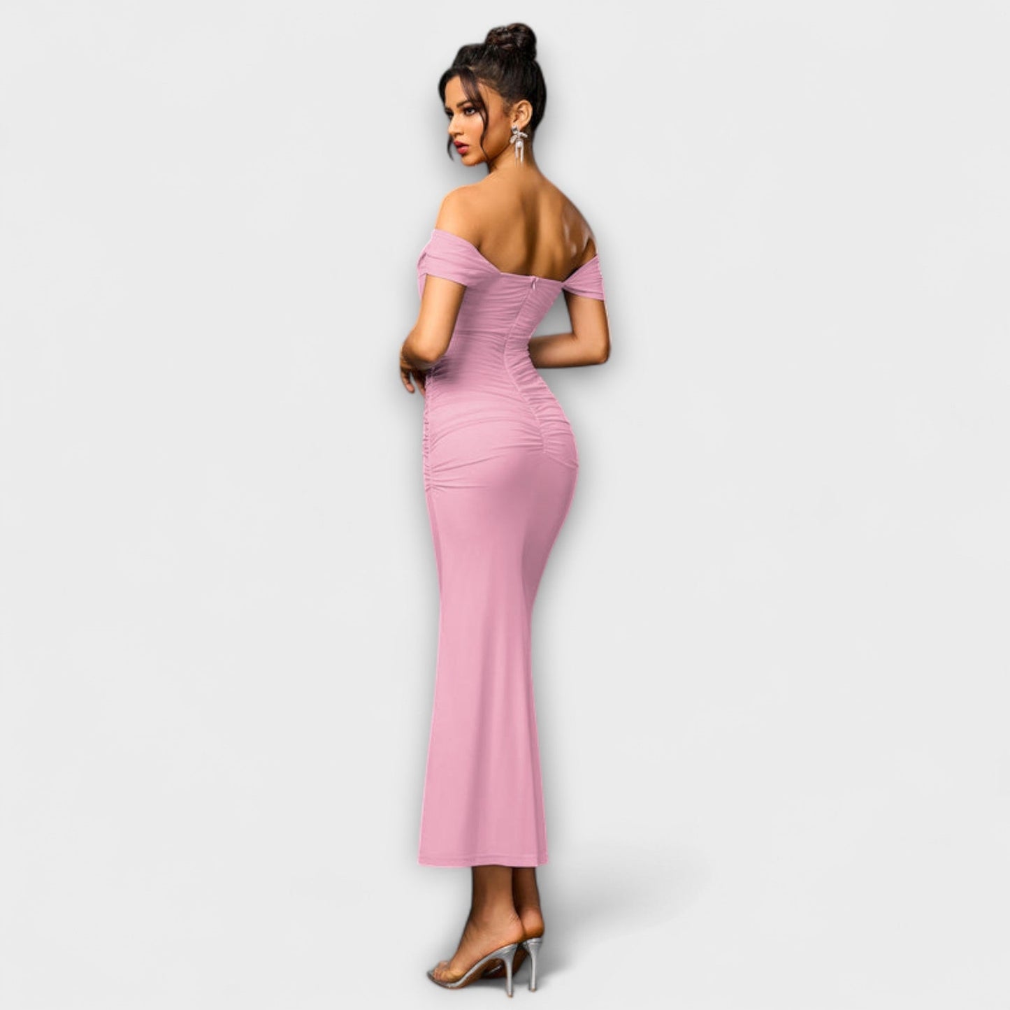 Waltraud - Off-Shoulder Raffung Bodycon Kleid 