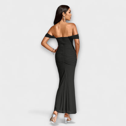 Waltraud - Off-Shoulder Raffung Bodycon Kleid 