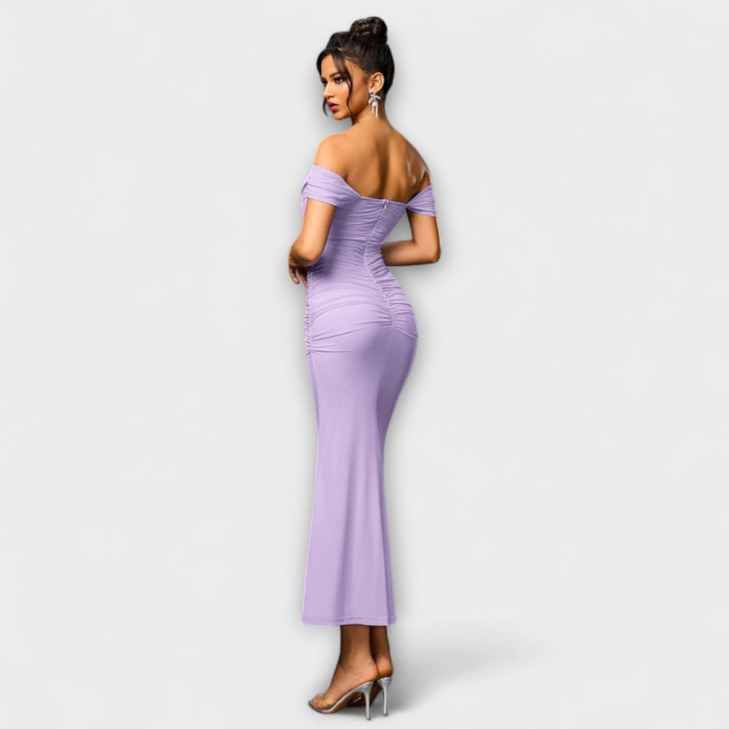 Waltraud - Off-Shoulder Raffung Bodycon Kleid 