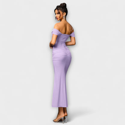 Waltraud - Off-Shoulder Raffung Bodycon Kleid 