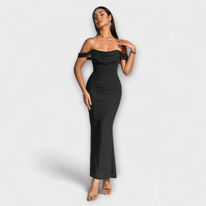 Waltraud - Off-Shoulder Raffung Bodycon Kleid 