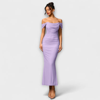 Waltraud - Off-Shoulder Raffung Bodycon Kleid 