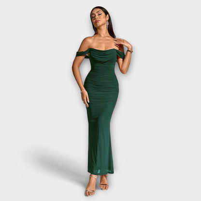 Waltraud - Off-Shoulder Raffung Bodycon Kleid 