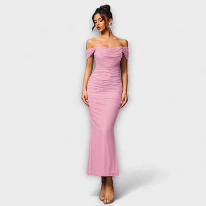 Waltraud - Off-Shoulder Raffung Bodycon Kleid 