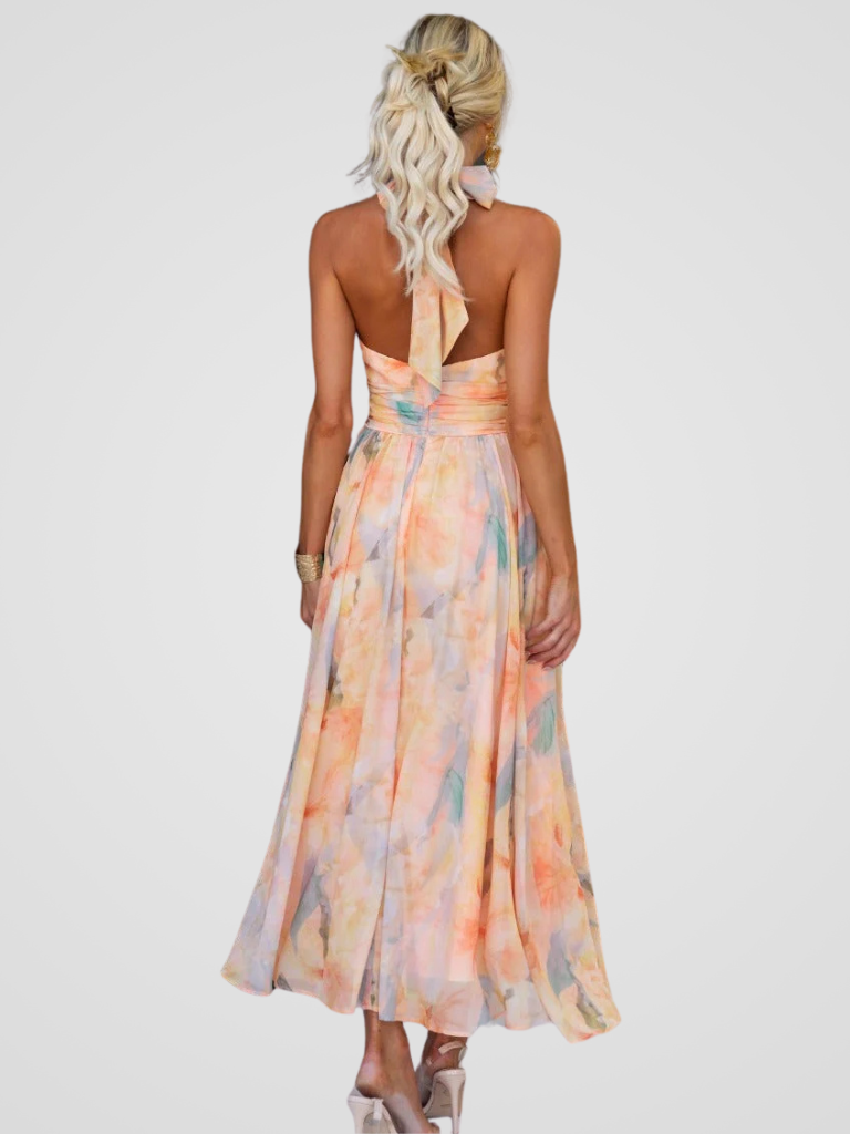 Zarah – Neckholder-Maxikleid mit Aquarell-Print 