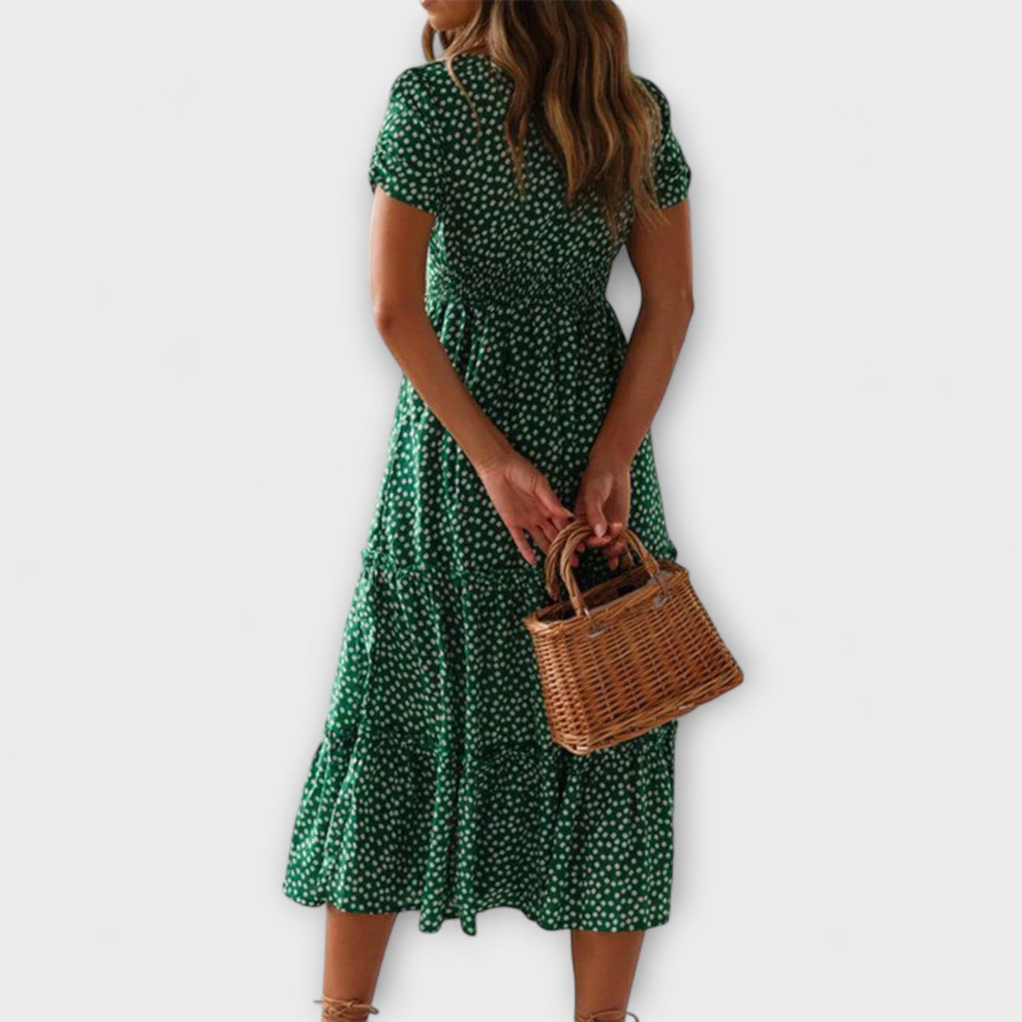 Franka - Vintage Blumenmuster Puffärmel Maxikleid 