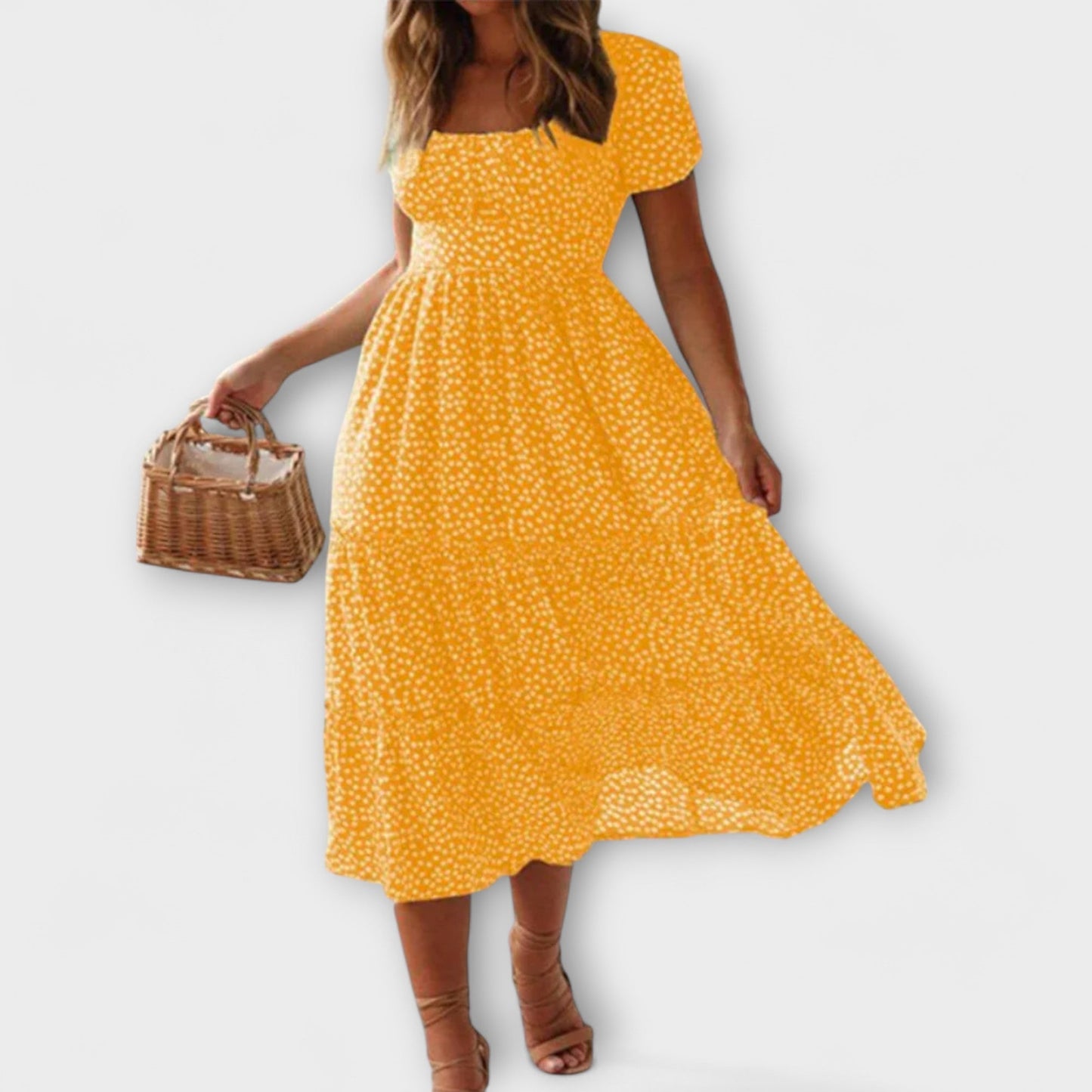 Franka - Vintage Blumenmuster Puffärmel Maxikleid 