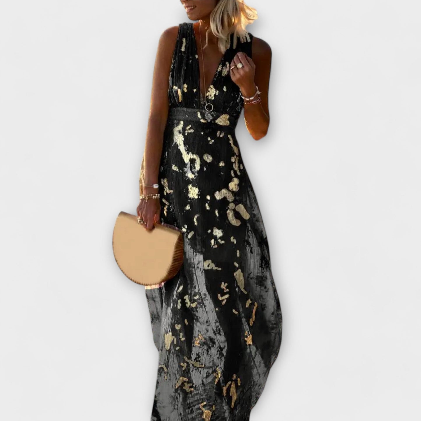 Sybilla - Fließendes Kleid mit V-Ausschnitt und Pailletten-Details 
