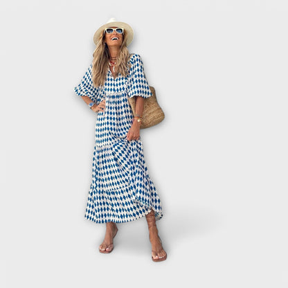 Gisela-Marie - Elegantes geometrisches Maxikleid 