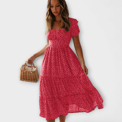 Franka - Vintage Blumenmuster Puffärmel Maxikleid 