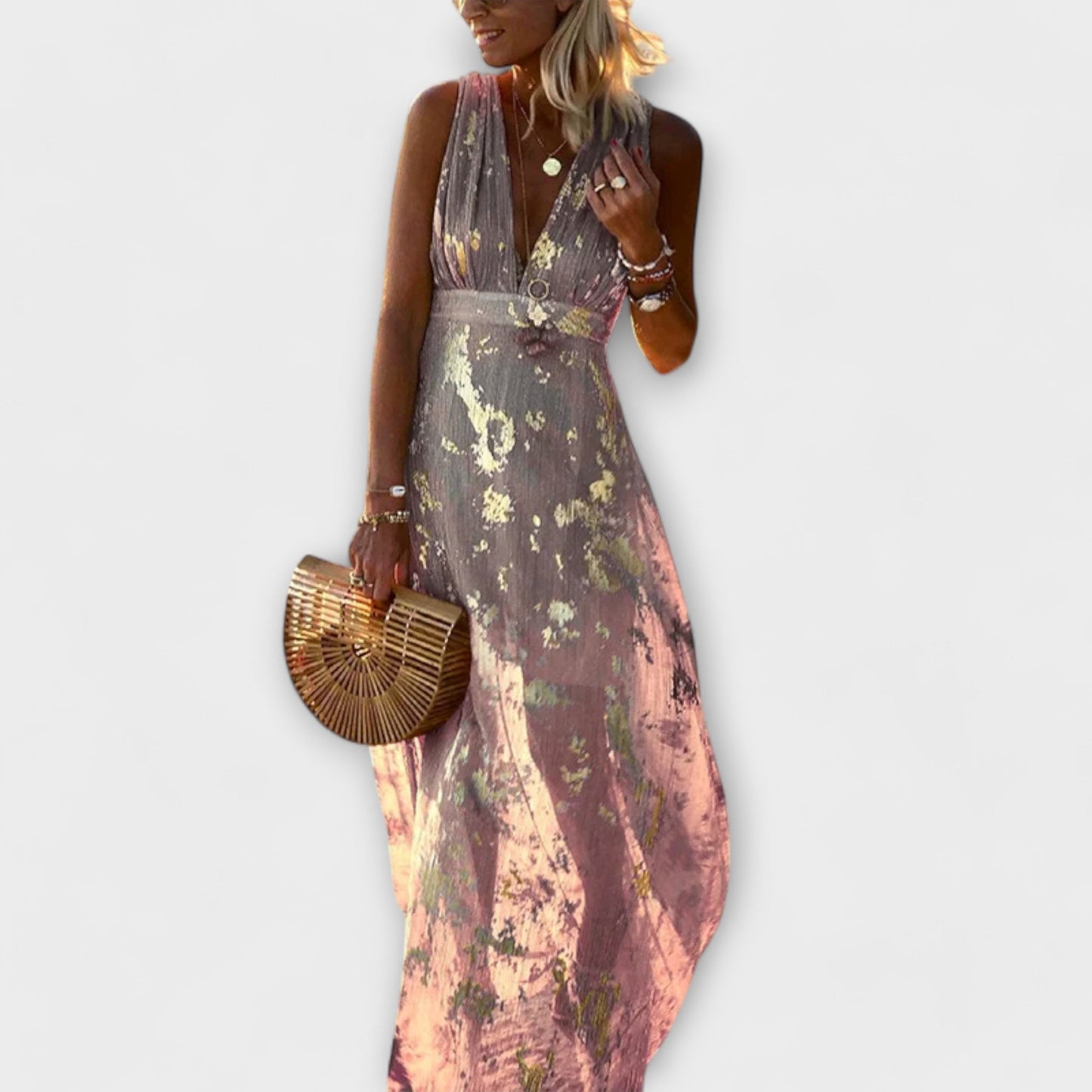 Sybilla - Fließendes Kleid mit V-Ausschnitt und Pailletten-Details 