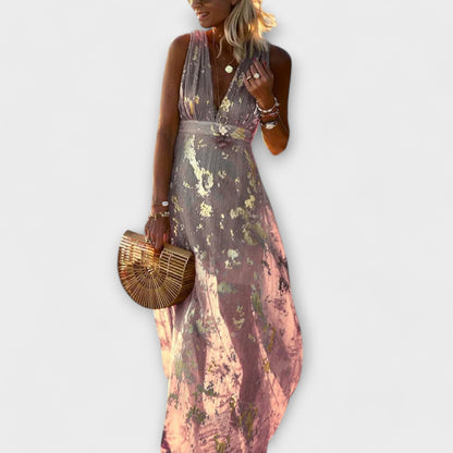 Sybilla - Fließendes Kleid mit V-Ausschnitt und Pailletten-Details 