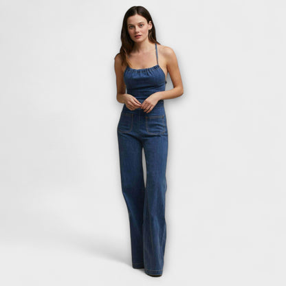 Minka – Weit geschnittener Jeans-Jumpsuit mit Taillenband