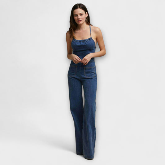 Minka – Weit geschnittener Jeans-Jumpsuit mit Taillenband