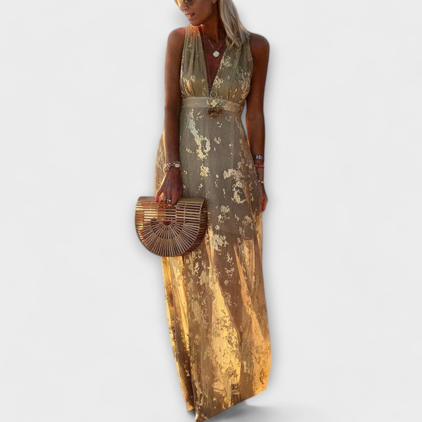 Sybilla - Fließendes Kleid mit V-Ausschnitt und Pailletten-Details 