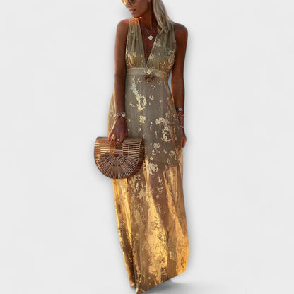 Sybilla - Fließendes Kleid mit V-Ausschnitt und Pailletten-Details 