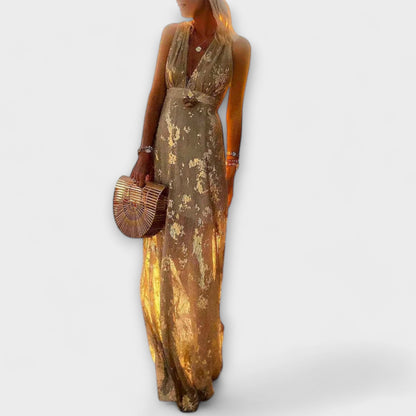 Sybilla - Fließendes Kleid mit V-Ausschnitt und Pailletten-Details 