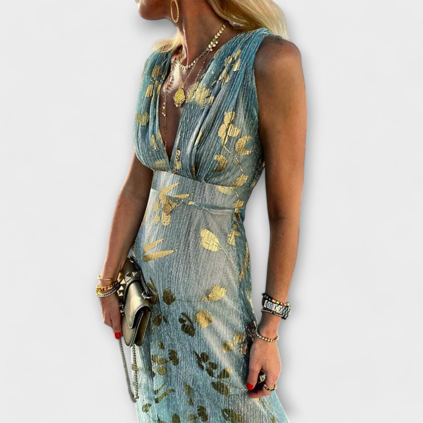 Sybilla - Fließendes Kleid mit V-Ausschnitt und Pailletten-Details 
