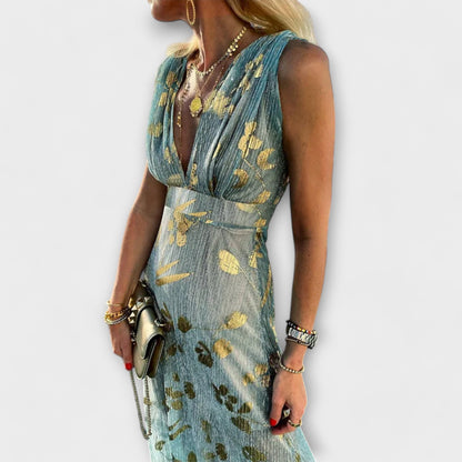 Sybilla - Fließendes Kleid mit V-Ausschnitt und Pailletten-Details 