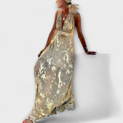 Sybilla - Fließendes Kleid mit V-Ausschnitt und Pailletten-Details 