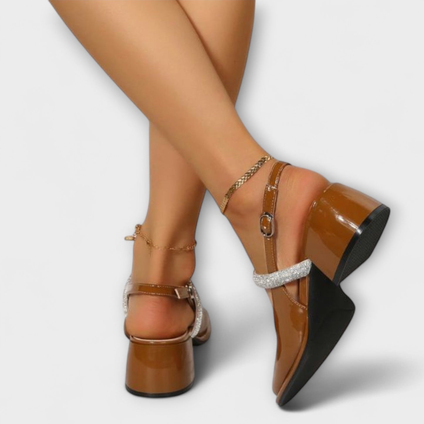 Danach - Mary Janes mit Glitzer-Riemen und Blockabsatz 