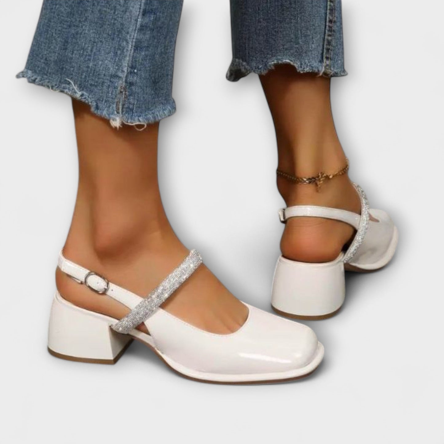Danach - Mary Janes mit Glitzer-Riemen und Blockabsatz 