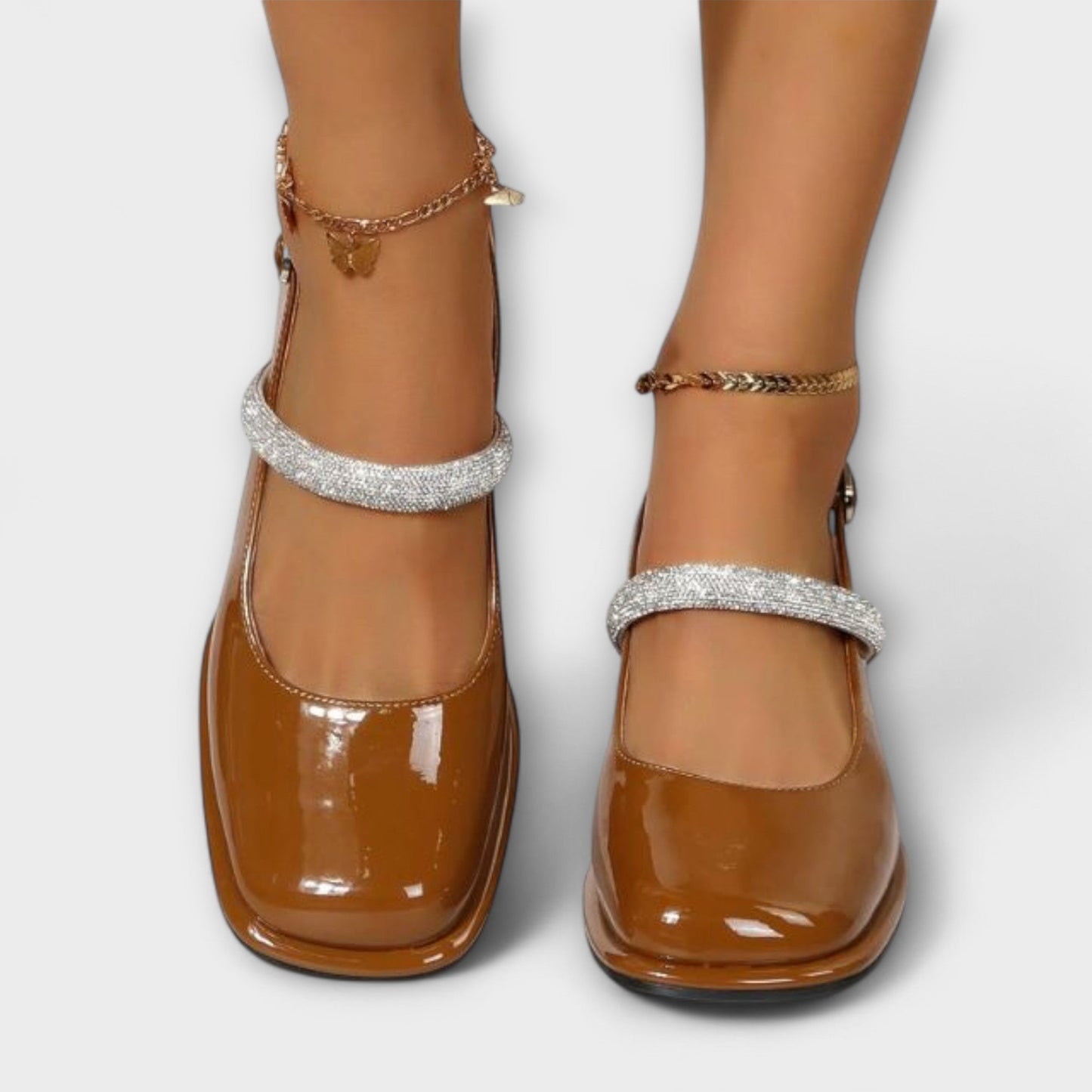 Danach - Mary Janes mit Glitzer-Riemen und Blockabsatz 