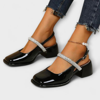 Danach - Mary Janes mit Glitzer-Riemen und Blockabsatz 