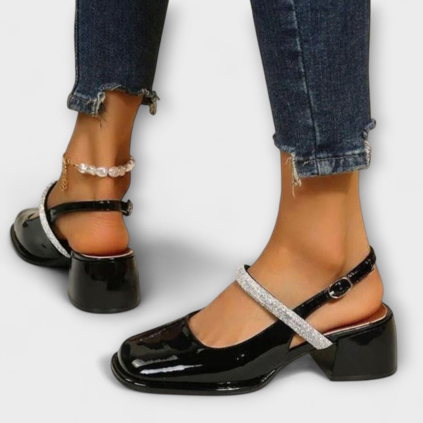 Danach - Mary Janes mit Glitzer-Riemen und Blockabsatz 