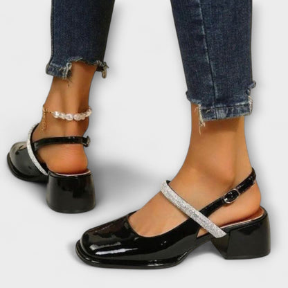 Danach - Mary Janes mit Glitzer-Riemen und Blockabsatz 