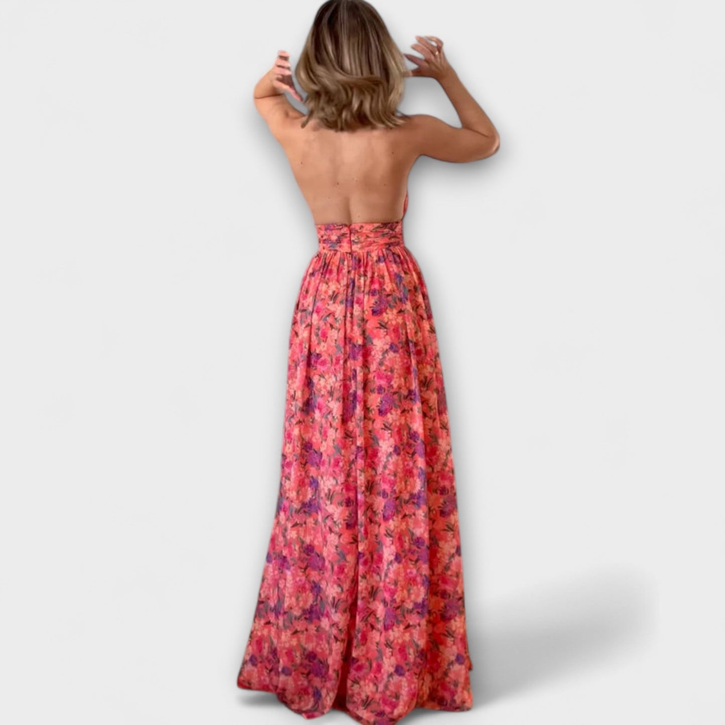 Claudia - Rückenfreies Maxikleid mit Blumenmuster 