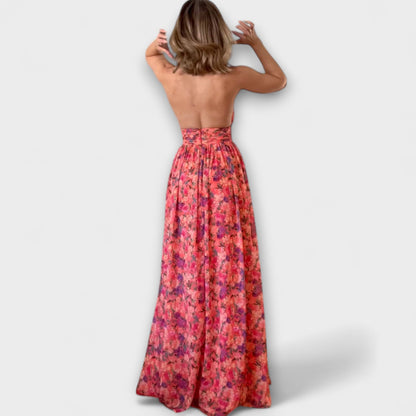 Claudia - Rückenfreies Maxikleid mit Blumenmuster 