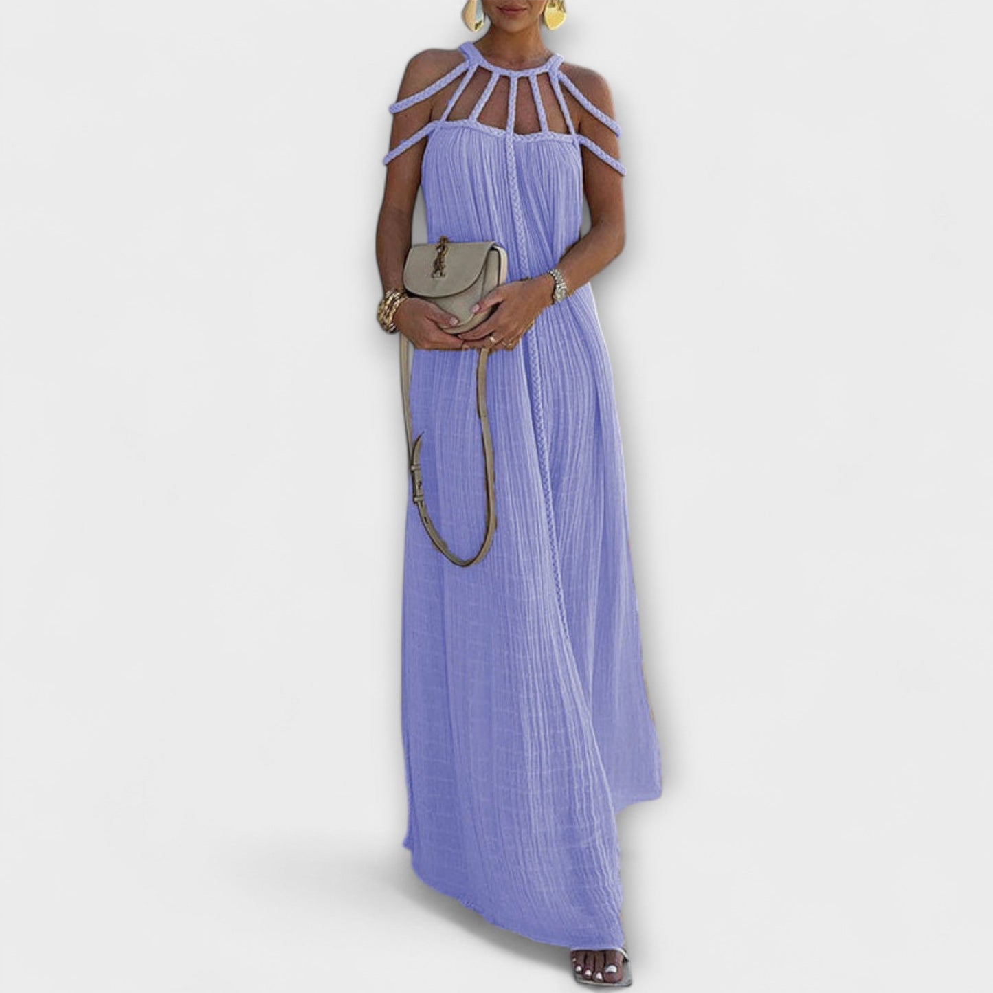 Helmine - Ein schickes Maxikleid aus Mischgewebe mit drapierten Zöpfen 