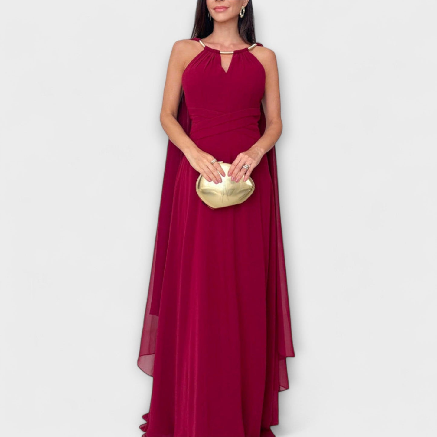 Elke - Elegantes Maxikleid mit Cape-Ärmeln und hohem Schlitz